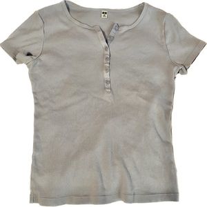 Uniqlo Lilac Blue Half Button Down Ribbed T-shirt